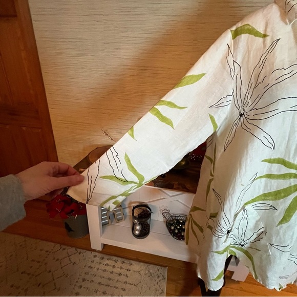 HABITAT 100% Linen Button Up Langenlook Top Blouse White Green Womans Size Small - Picture 6 of 12